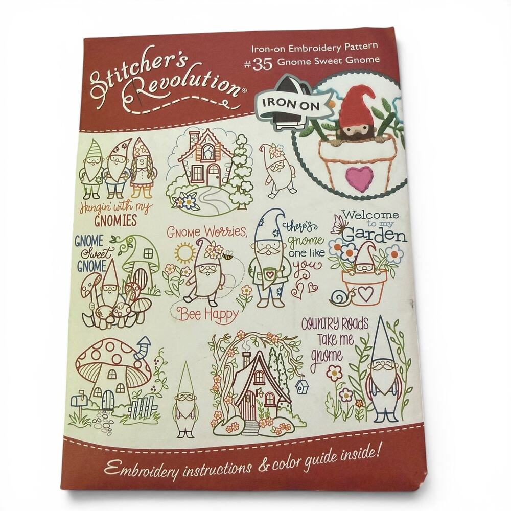 Stitcher's Revolution #35 Gnome Sweet Gnome Iron On Embroidery Patterns
